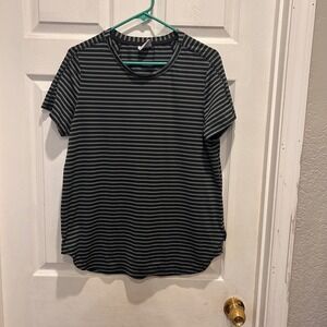 Columbia Womens T Shirt Size L Gray Black‎ Striped Short Sleeve Activewear Top